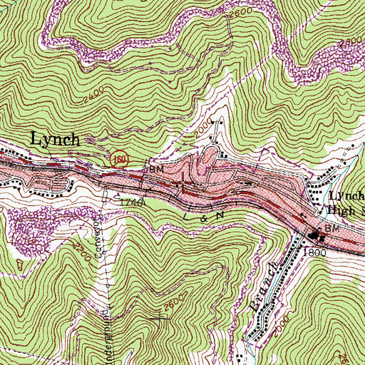 Topographic Map of Lynch Fire Department, KY