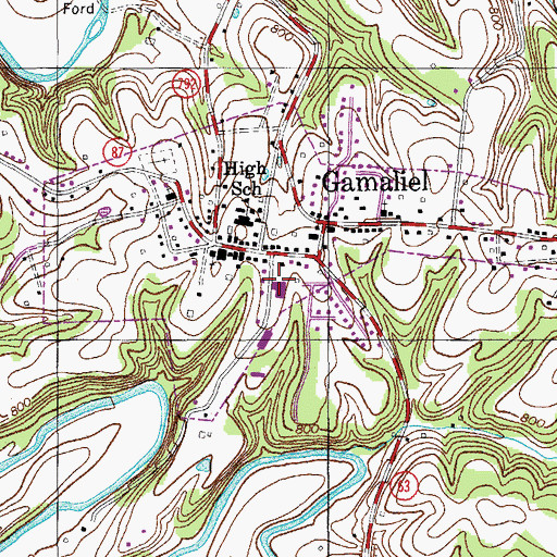 Topographic Map of Gamaliel Volunteer Fire Department, KY