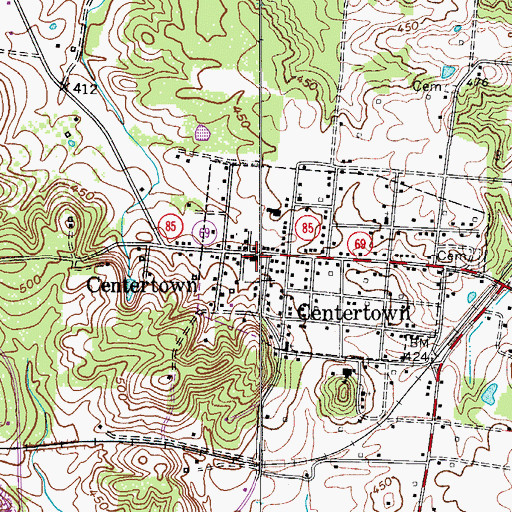 Topographic Map of Centertown Fire Department, KY