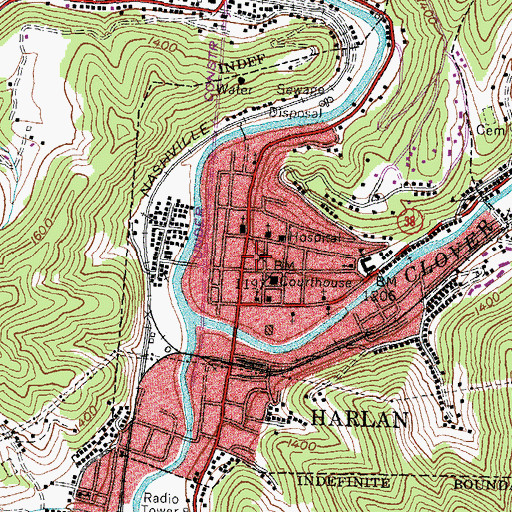 Topographic Map of Harlan Fire Department, KY