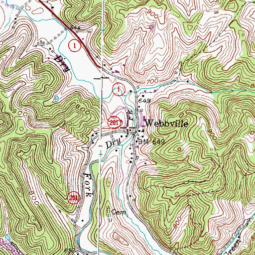 Topographic Map of Webbville Volunteer Fire District, KY