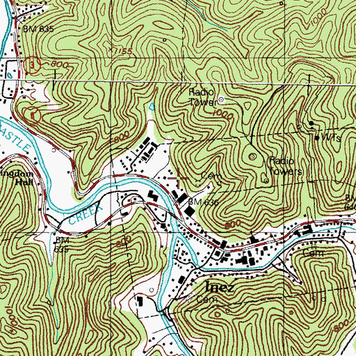 Topographic Map of Inez Volunteer Fire Department, KY