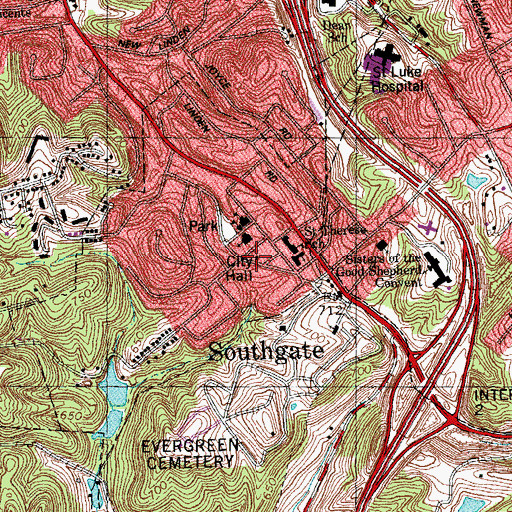Topographic Map of Southgate Fire Department, KY