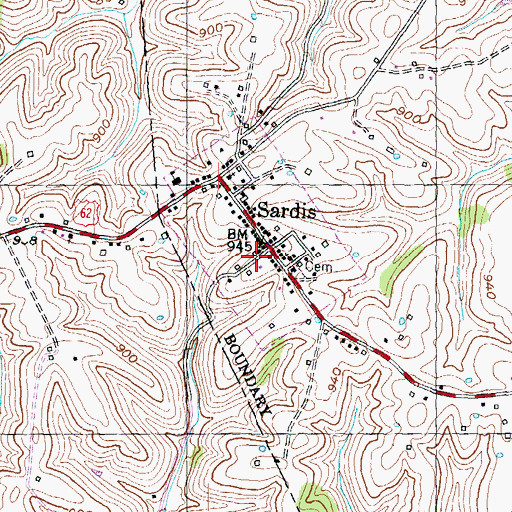 Topographic Map of Sardis Volunteer Fire Department, KY