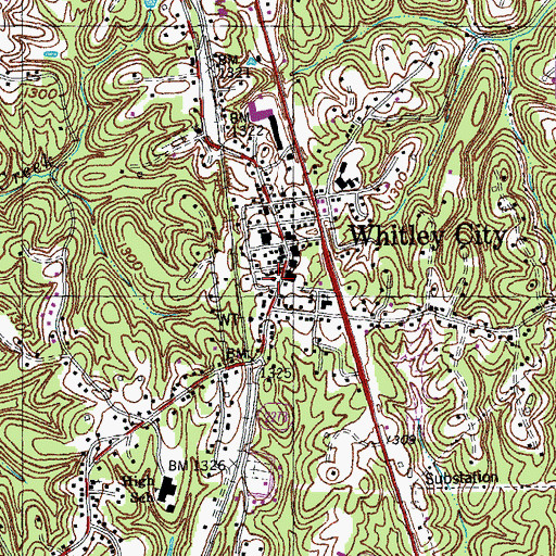 Topographic Map of Whitley City Fire Station, KY