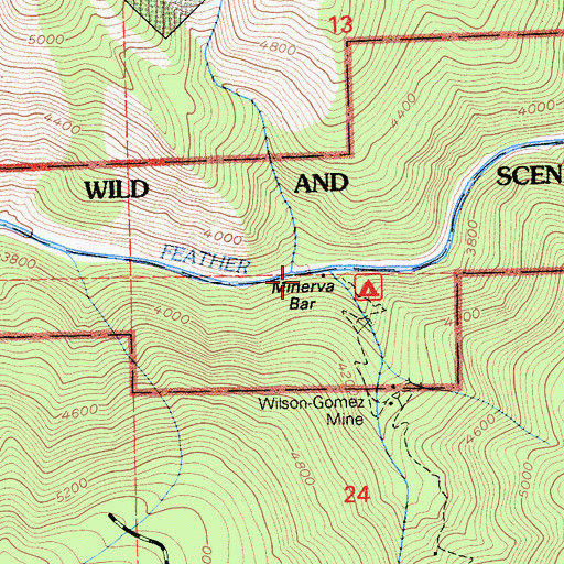 Topographic Map of Minerva Bar, CA