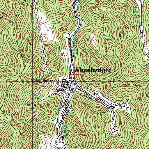 Topographic Map of Wheelwright Fire Department, KY