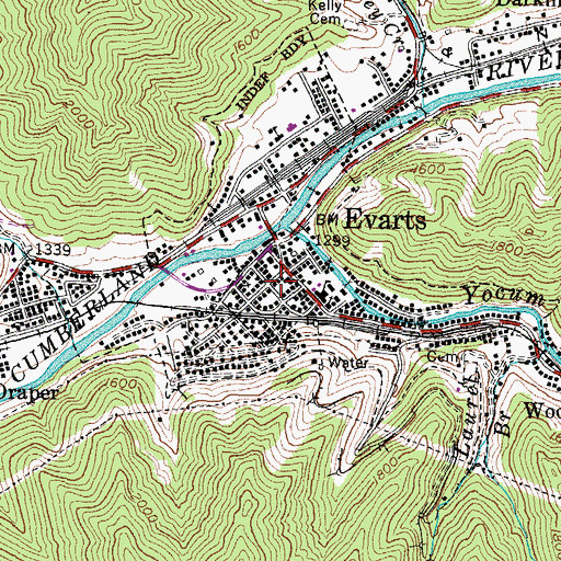 Topographic Map of Evarts Fire Department, KY