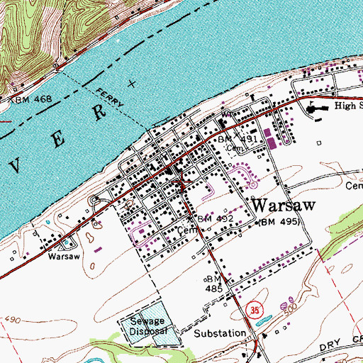 Topographic Map of Warsaw Fire Department, KY