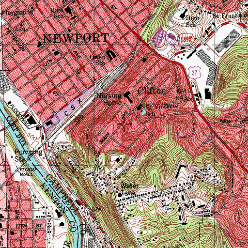 Topographic Map of Newport Fire Department Station 2, KY