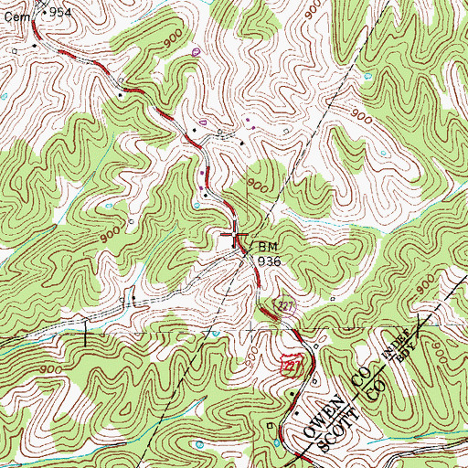 Topographic Map of South Owen Volunteer Fire Department, KY