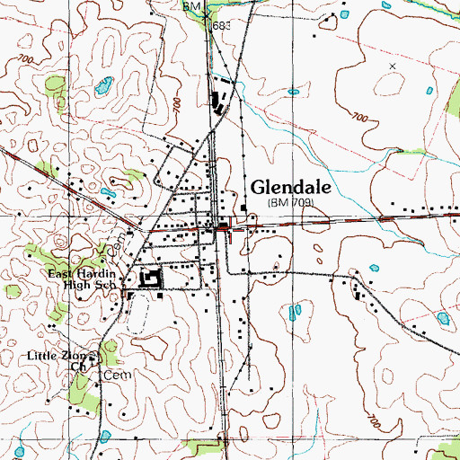 Topographic Map of Glendale Fire Department, KY