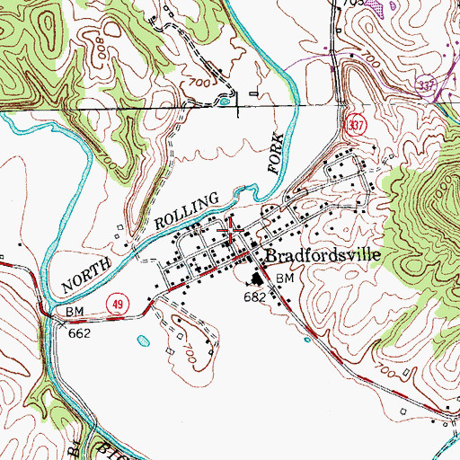 Topographic Map of Bradfordsville Fire Department, KY