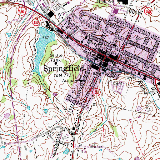Topographic Map of Washington County Fire Department, KY