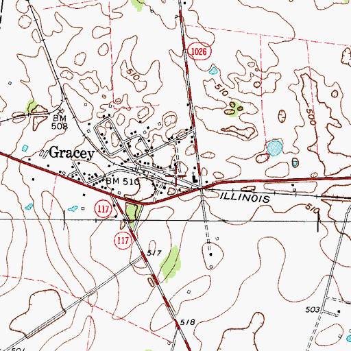 Topographic Map of Gracey Volunteer Fire Department, KY