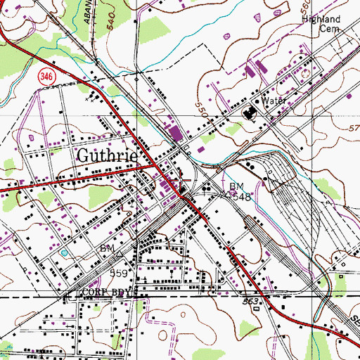 Topographic Map of Guthrie Fire Department, KY