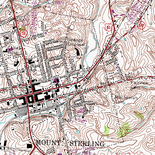 Topographic Map of Montgomery County Fire District Station 1, KY