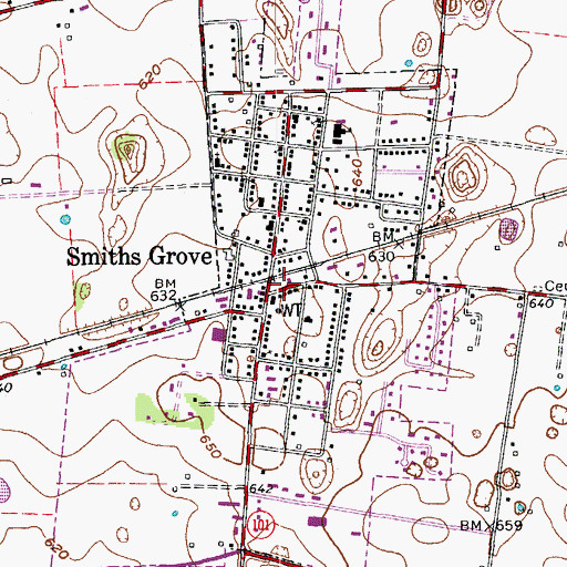 Topographic Map of Smiths Grove Volunteer Fire Department, KY