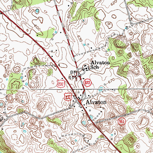 Topographic Map of Alvaton Volunteer Fire Department Station 1, KY
