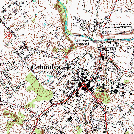 Topographic Map of Columbia - Adair County Fire Department, KY