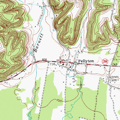 Topographic Map of Pellyton Volunteer Fire Department, KY