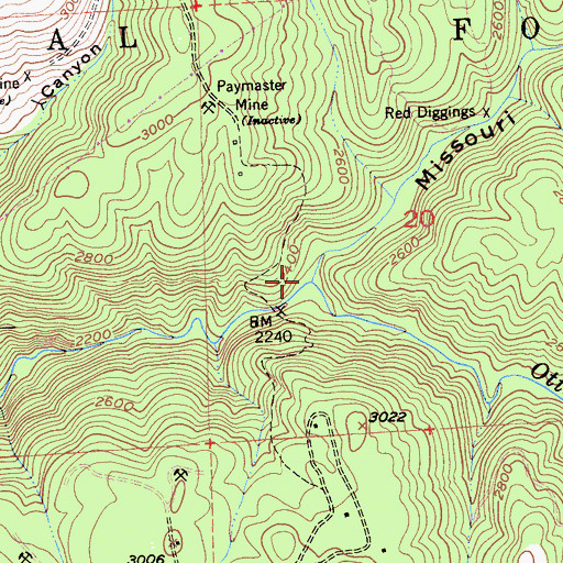 Topographic Map of Missouri Canyon, CA