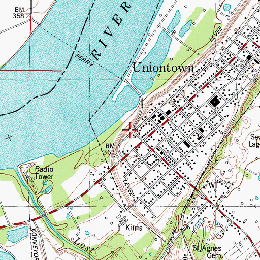 Topographic Map of Union County Volunteer Fire Department, KY