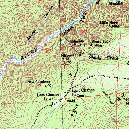 Topographic Map of Missouri Flat Mine, CA