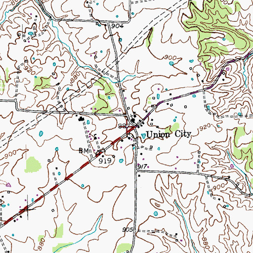 Topographic Map of Union City Volunteer Fire Department, KY