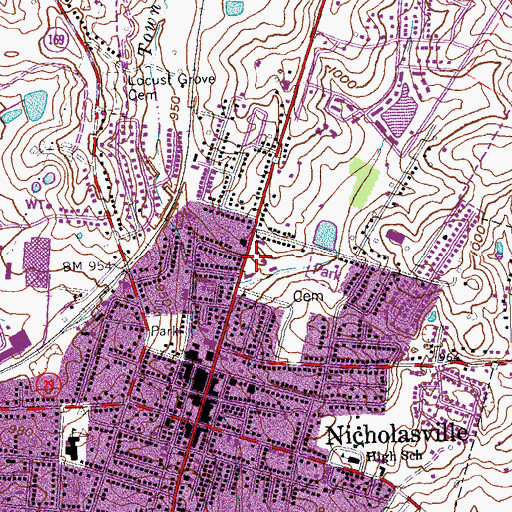 Topographic Map of Nicholasville Fire Department Station 1, KY