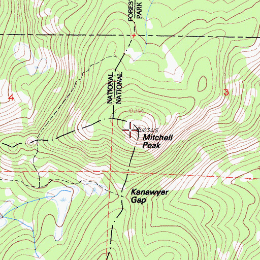 Topographic Map of Mitchell Peak, CA