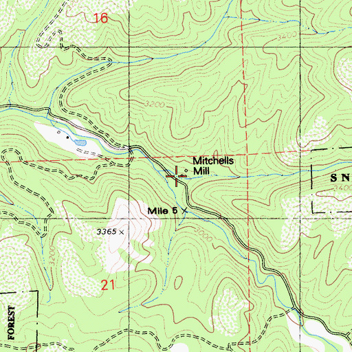 Topographic Map of Mitchells Mill, CA