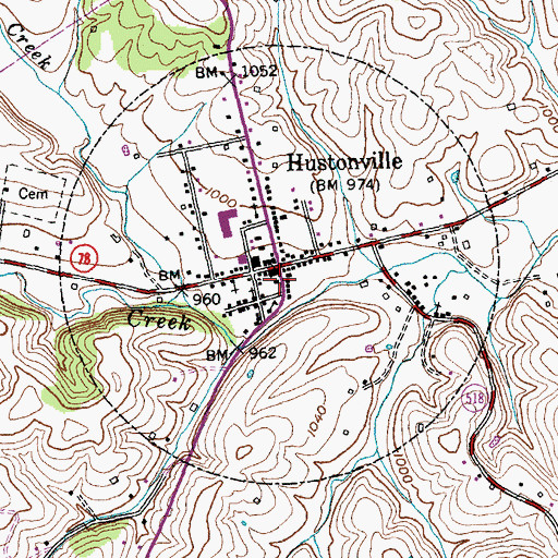 Topographic Map of Hustonville Fire Department, KY