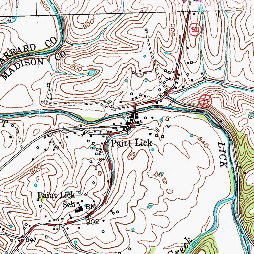 Topographic Map of Paint Lick Fire Department, KY