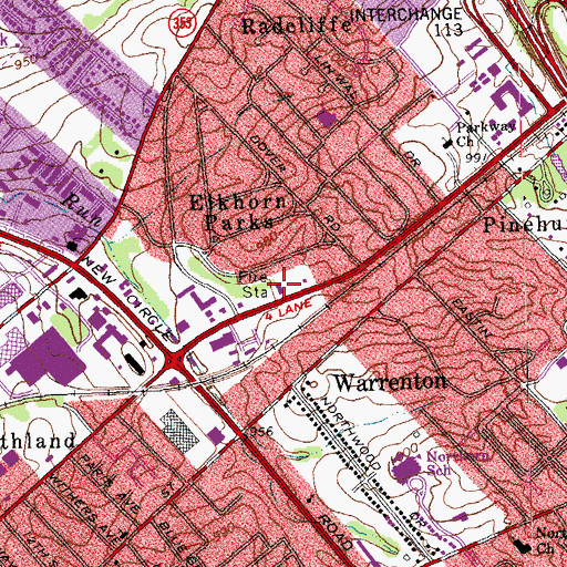 Topographic Map of Lexington Fire Department Station 8, KY