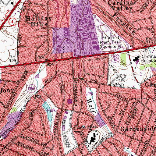 Topographic Map of Lexington Fire Department Station 14, KY