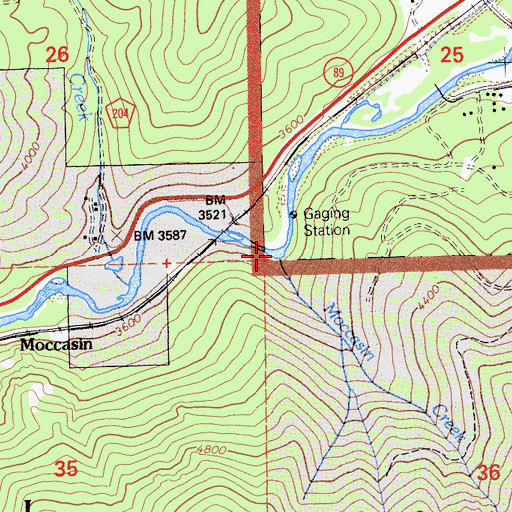 Topographic Map of Moccasin Creek, CA