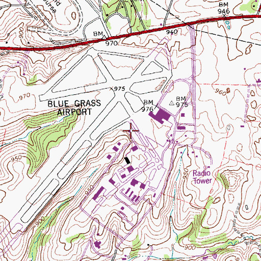 Topographic Map of Bluegrass Airport Fire Station, KY