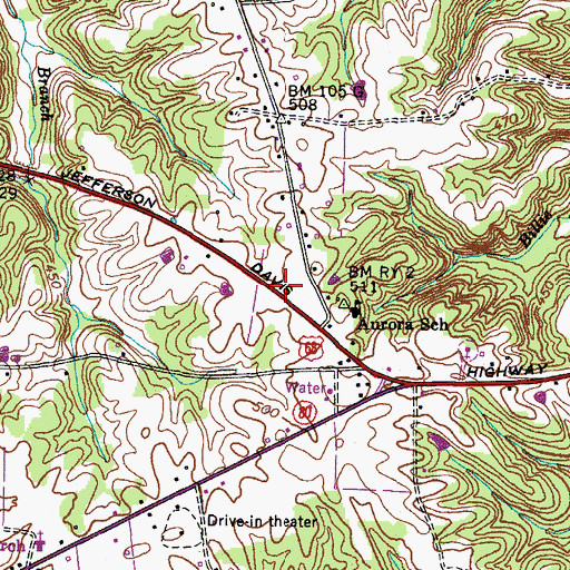 Topographic Map of Aurora Ross Fire Station, KY