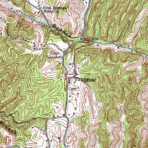 Topographic Map of Primrose Volunteer Fire Department, KY