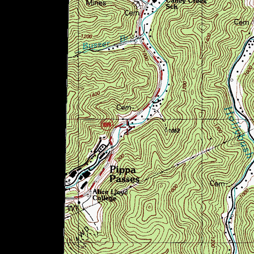 Topographic Map of Pippa Passes Fire Department, KY