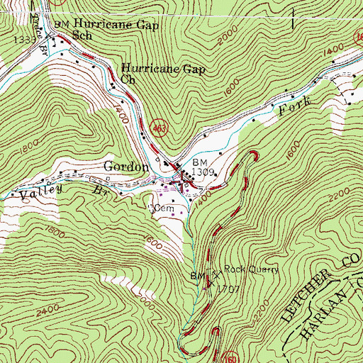 Topographic Map of Gordon Volunteer Fire Department, KY