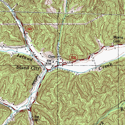 Topographic Map of Island City Volunteer Fire Department, KY