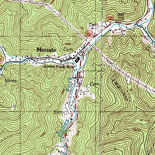 Topographic Map of Jones Fork Fire Department, KY