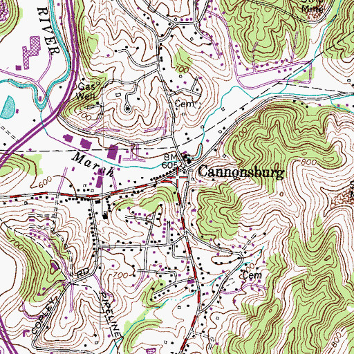 Topographic Map of Cannonsburg Fire Protection District, KY