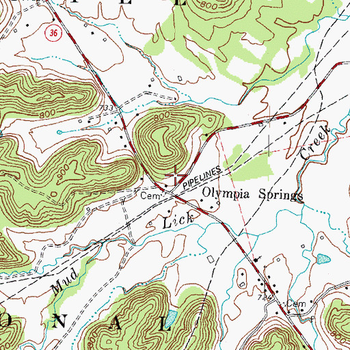 Topographic Map of Olympia Springs Volunteer Fire Department, KY