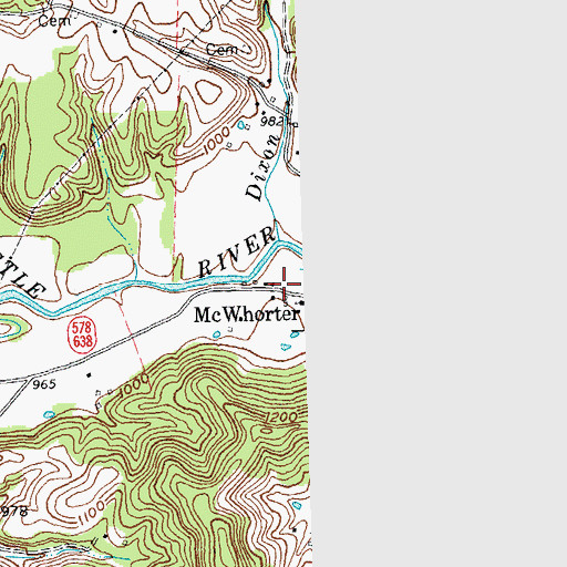 Topographic Map of McWhorter Volunteer Fire Department Station 1, KY