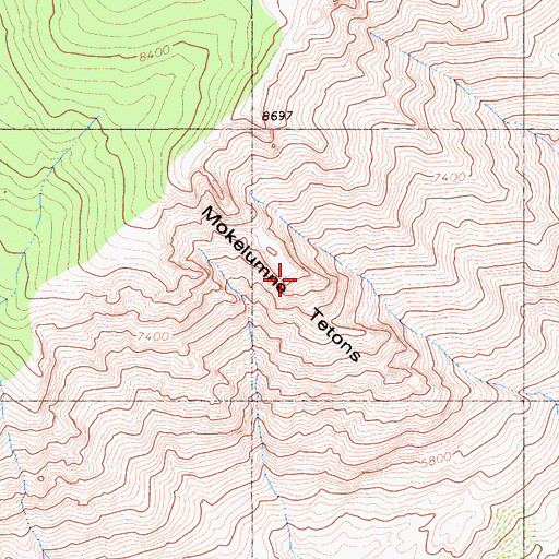 Topographic Map of Mokelumne Tetons, CA
