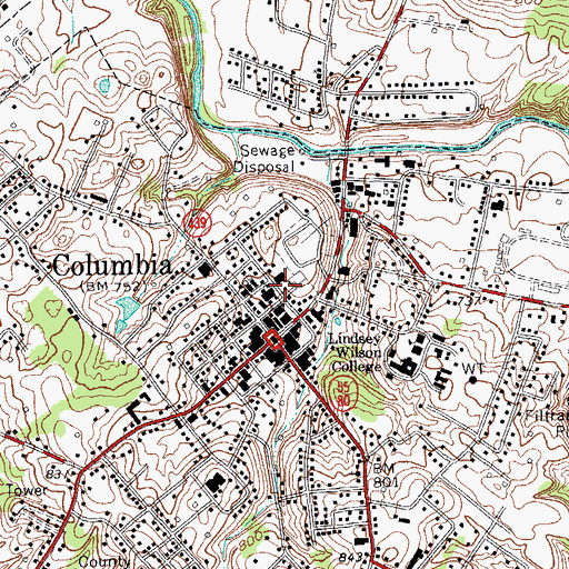 Topographic Map of City of Columbia Fire Department, KY