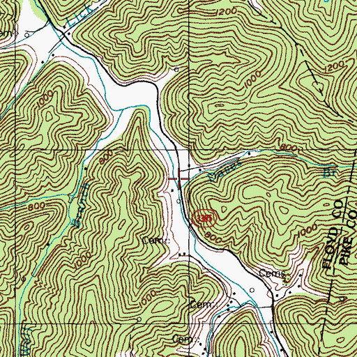 Topographic Map of Cow Creek Volunteer Fire Department Station 2, KY